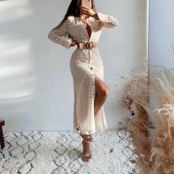 ZARA Embroidered Dress Openwork Buttons - Picture 4 of 7